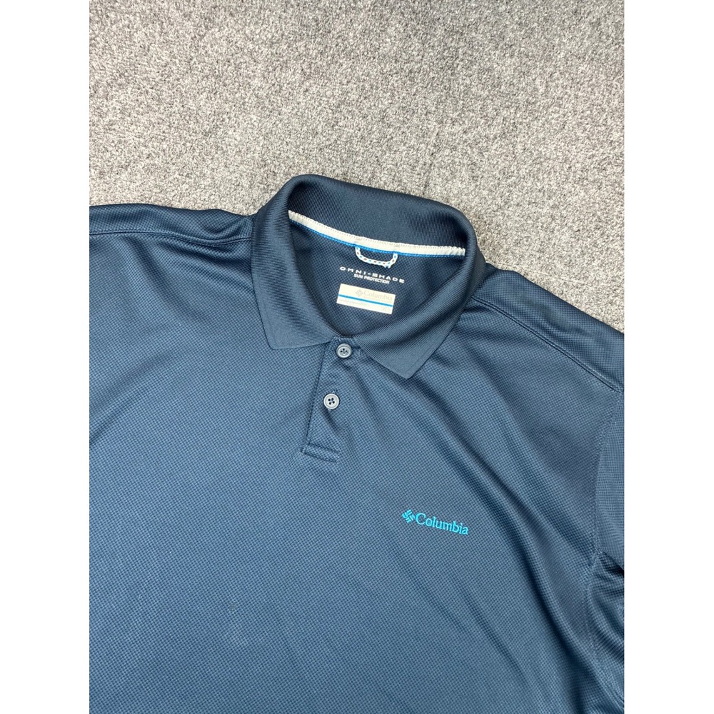 Columbia Mens Size Large Omni-Shade Sun Protection Polo Shirt Blue Short Sleeve